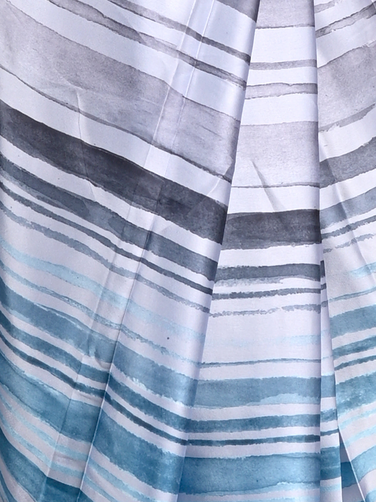 Black And Blue Silk Blend Digital Stripes Print Saree With Unstitched Blouse