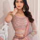 Rajwada Peach and Grey Net Embellished Semi Stitched Lehenga With Unstitched Blouse for Women