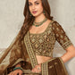 Rajwada Brown Organza Blend Embroidered Semi Stitched Lehenga With Unstitched Blouse for Women