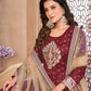 Rajwada Maroon Tafeta Embroidered Semi stitched Kurta Set For Women