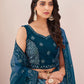Rajwada Blue Net Embroidered Semi Stitched Lehenga With Unstitched Blouse for Women