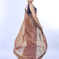 Rajwada Brown Embellished Net Saree With Unstitched Blouse For Women