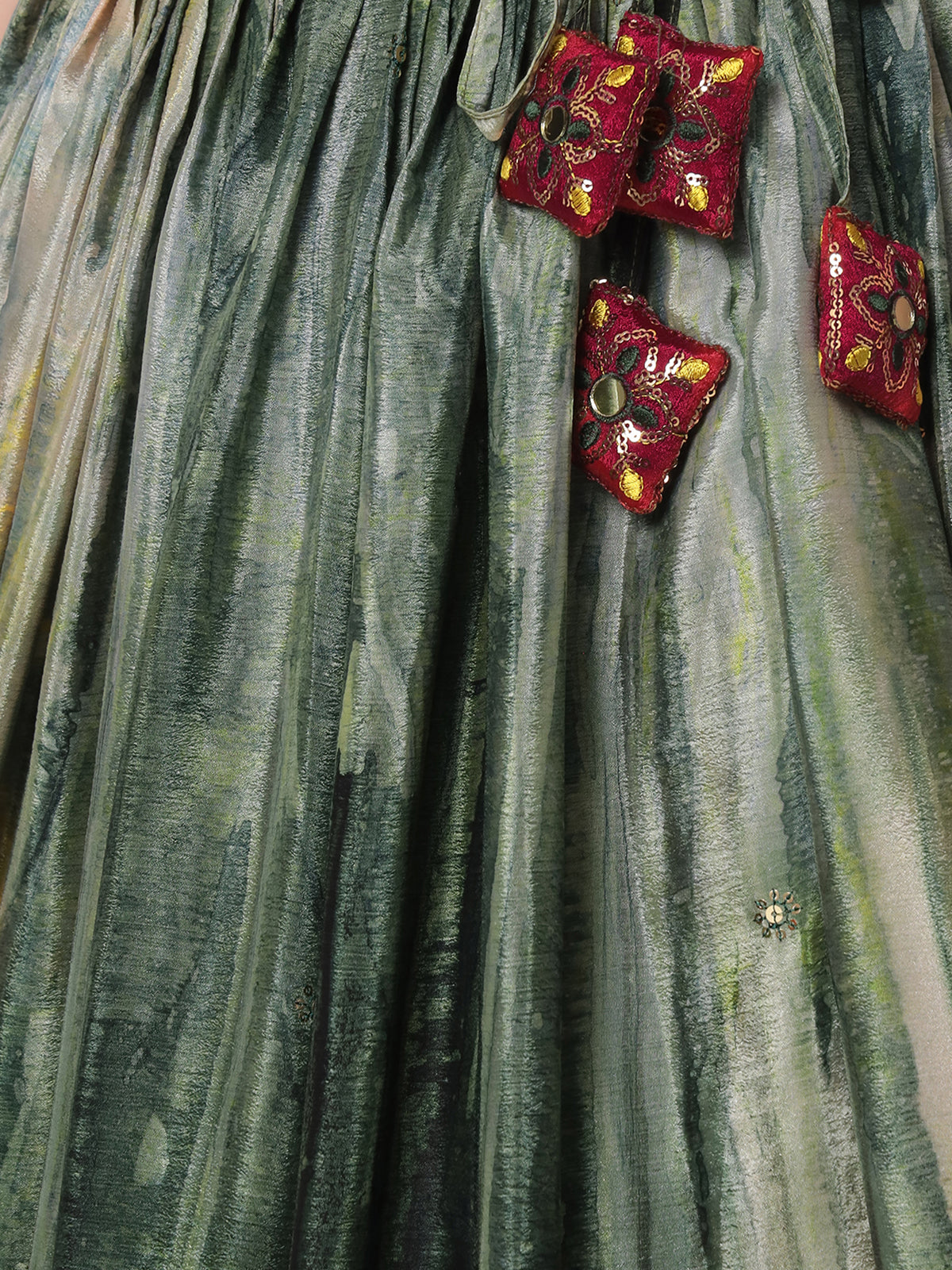 Rajwada - Green Chinnon Silk Print with Sequin Embroidered Semi Stitched Lehenga Choli