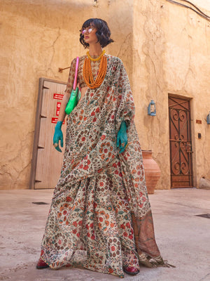 Rajwada Multicolor Tissue Printed Saree With Unstitched Blouse For Women