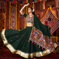Rajwada Dark Green Cotton Blend Embroidered Semi-Stitched Lehenga For Women