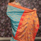 Rajwada Blue and Red Woven Banglori Silk Saree with Unstitched Blouse for Women
