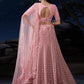 Rajwada Pink Embellished Soft Net Semi Stitched Lehenga With Blouse For Women