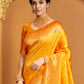 Rajwada Mustard Silk Blend Woven Pithani Saree For Women