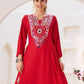 Rajwada Red Rayon Embroidered Stitched Kurta Set For Women