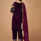 Rajwada Women Violet Velvet Embroidered Stitched Kurta Set