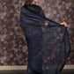 Rajwada Navy Blue Sequins Embroidered Lycra Saree with Unstitched Blouse for Women