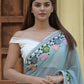 Rajwada Light Blue Embroidered Georgette Saree with Unstitched Blouse for Women