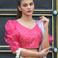 Rajwada Light Pink Mirror Work Embroidered Saree with Unstitched Blouse for Women