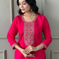 Rajwada Pink Viscose chanderi Embroidered Stitched Kurta Set For Women