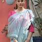Rajwada Light Blue Mirror Work Embroidered Saree with Unstitched Blouse for Women