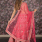 Rajwada Pink Velvet Embroidered Semi Stitched Lehenga With Unstitched Blouse For Women