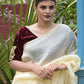 Rajwada Cream Lace Embroidered Crush Tissue Silk Saree with Unstitched Blouse for Women