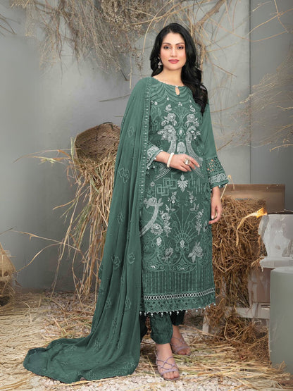 Rajwada Green Georgette Embroidered Semi-Stitched Kurta Set For Women