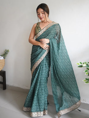 Rajwada - Beautiful Teal Georgette Silk Saree with Unstitched Blouse