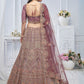 Rajwada Mauve Soft Net Embroidered Semi-Stitched Lehenga With Unstitched Blouse For Women
