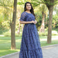 Rajwada Dark Blue Georgette Stitched Printed Indo Western Dress For Women