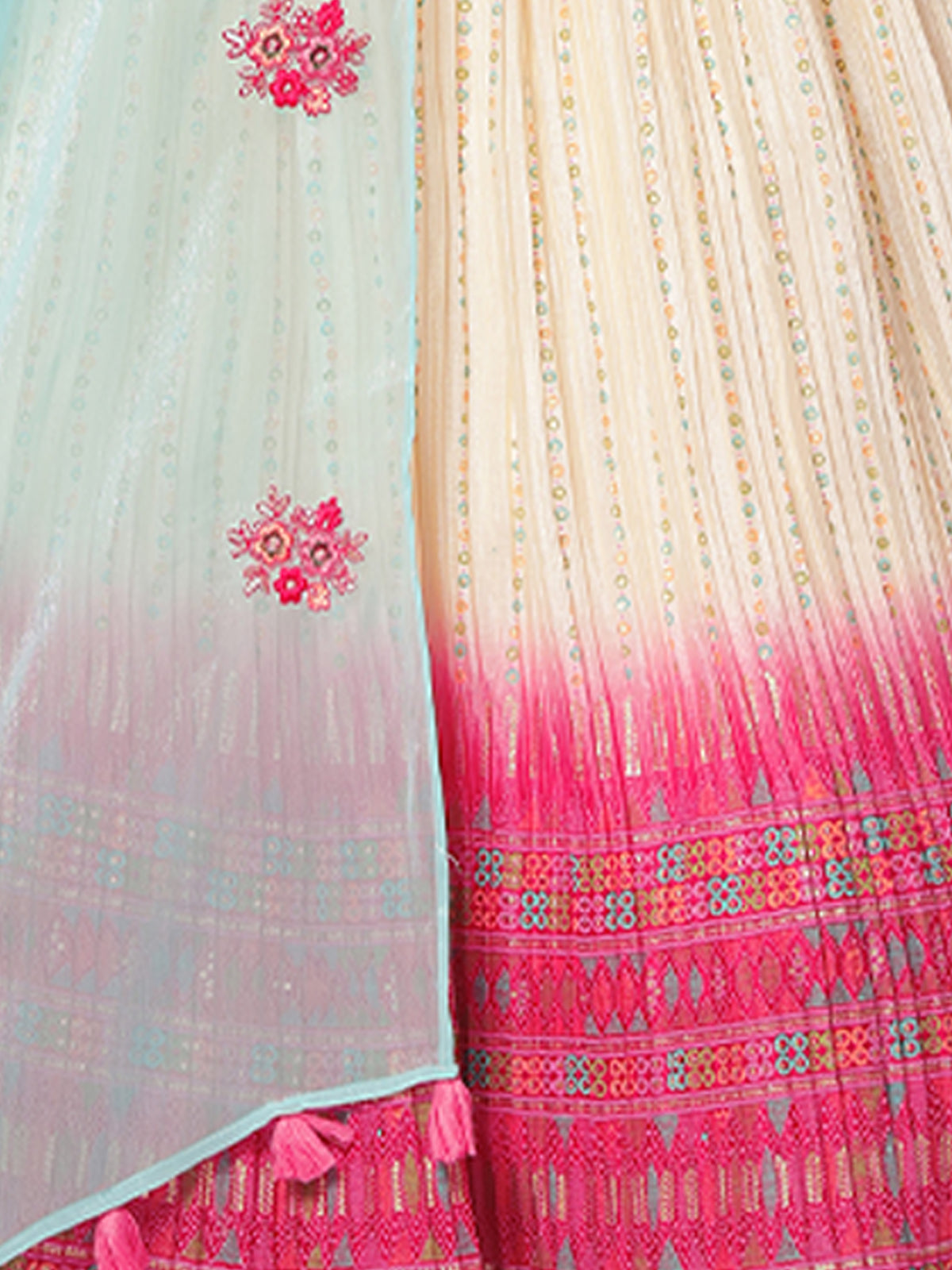 Rajwada - Beautiful Off White and Pink Lehenga Choli Set