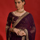 Rajwada Wine Embroidered Georgette Saree With Unstitched Blouse For Women
