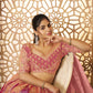 Rajwada Pink Banarasi Silk Embroidered Semi-Stitched Lehenga For Women