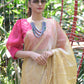 Rajwada Beige Mirror Work Embroidered Saree with Unstitched Blouse for Women