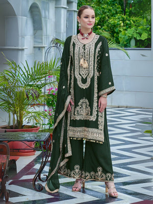 Rajwada Green Chinon Embroidered Semi-Stitched Kurta Set For Women