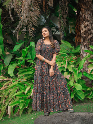 Rajwada Black Georgette Stitched Printed Indo Western Dress For Women
