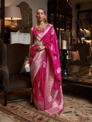 Rajwada Pink Georgette Woven Saree With Unstitched Blouse for Women