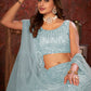 Rajwada Sky Blue Net Embellished Semi Stitched Lehenga With Unstitched Blouse for Women