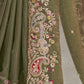 Rajwada Olive Green Satin Embroidered Saree For Women