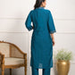 Rajwada Teal Viscose Chanderi Embroidered Stitched Kurta Set For Women