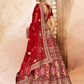 Rajwada Women Maroon Embroidered Velvet Semi Stitched Lehenga With Unstitched Blouse