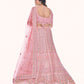 Rajwada Pink Embroidered Soft Net Semi Stitched Lehenga With Blouse For Women