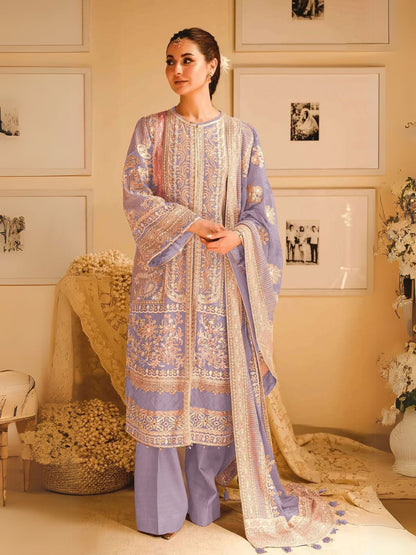 Rajwada Lavender Georgette Embroidered Semi-Stitched Kurta Set For Women