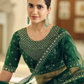 Rajwada Women Green Embroidered Soft Net Semi Stitched Lehenga With Unstitched Blouse