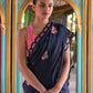 Rajwada Navy Blue Floral Embroidered Georgette Saree with Unstitched Blouse for Women