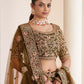 Rajwada Brown Organza Net Embroidered Semi Stitched Lehenga With Unstitched Blouse for Women