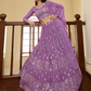 Rajwada Women Purple Georgette Semi Stitched Lehenga With Unstitched Blouse