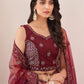 Rajwada Maroon Net Embroidered Semi Stitched Lehenga With Unstitched Blouse for Women