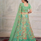 Rajwada Green Net Embroidered Semi Stitched Lehenga With Unstitched Blouse for Women