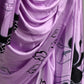 Purple Satin Crepe Digital Floral Print Saree With Unstitched Blouse