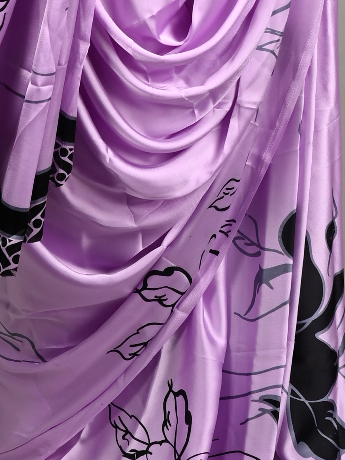 Purple Satin Crepe Digital Floral Print Saree With Unstitched Blouse