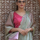 Rajwada Light Green Mirror Work Embroidered Saree with Unstitched Blouse for Women