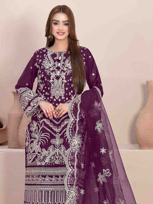 Rajwada Purple Georgette Embroidered & Cutwork Semi-Sitched Kurta Set For Women
