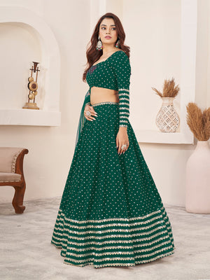 Rajwada Teal Georgette Embellished Semi Stitched Lehenga With Unstitched Blouse For Women