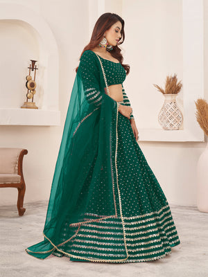 Rajwada Green Georgette Embellished Semi Stitched Lehenga With Unstitched Blouse For Women